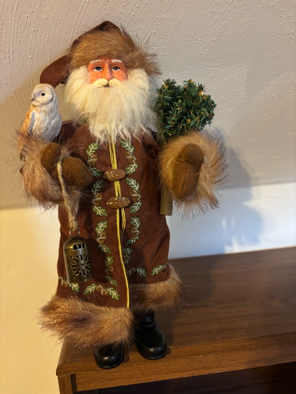 Old World Santa Figurine with Owl and Lantern